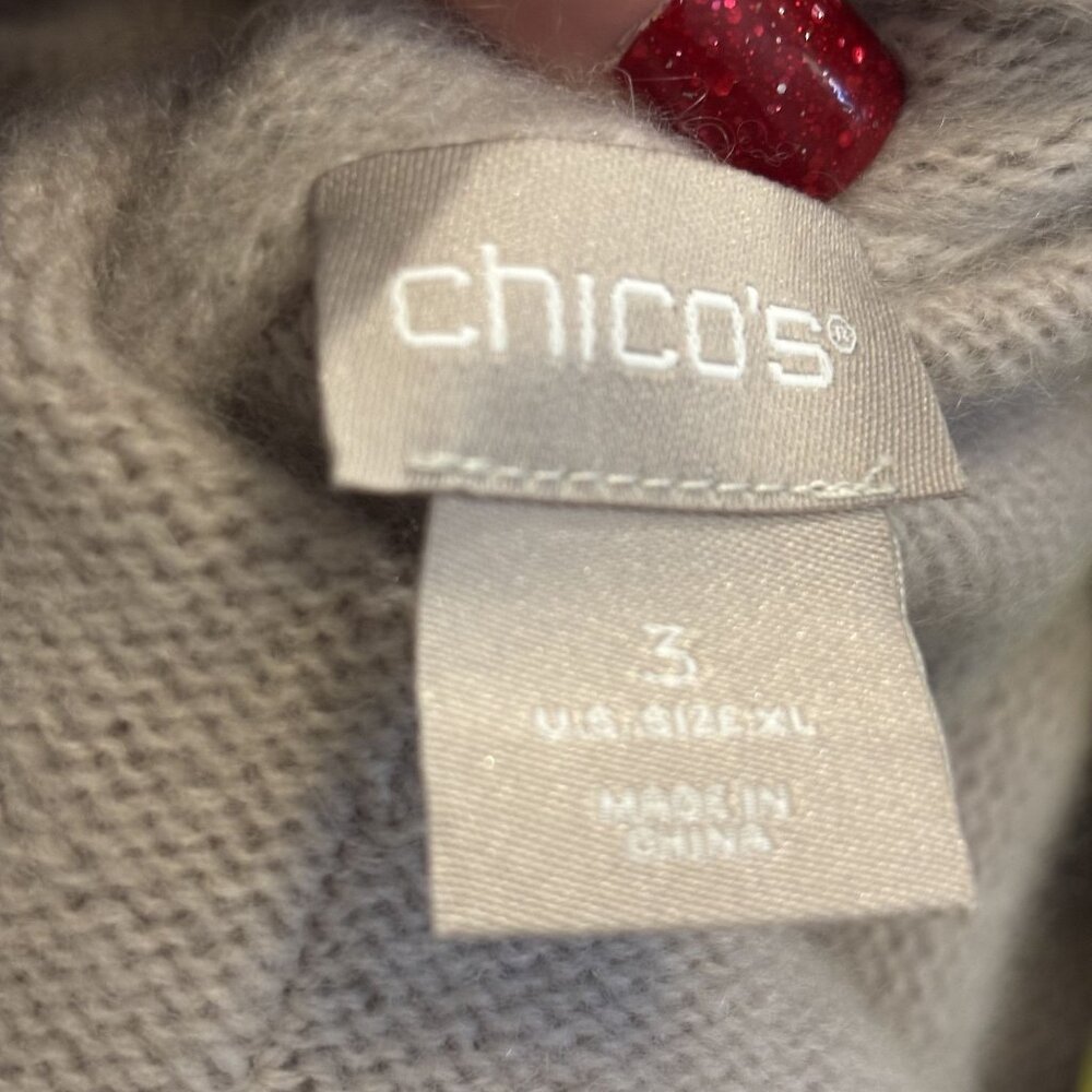 Chicos Beige Cowl Neck Long Sleeve Sweater Size 3 (16) Ribbed Hem 100 % Cashmere - Picture 6 of 12